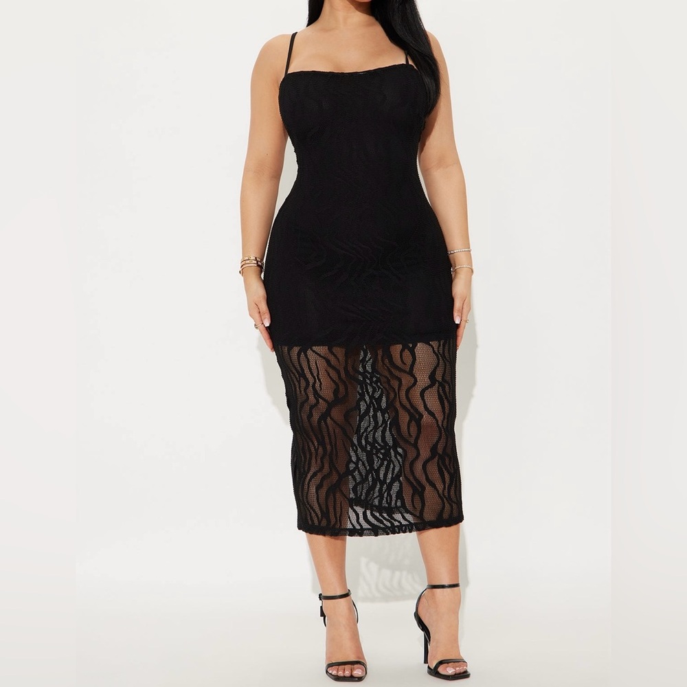 Elegant Black Sheer Midi Dress - Picture 5 of 7